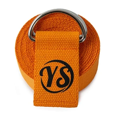 Image of Yoga Studio Strap, 2.5m (8.2ft) Extra Long Durable Organic Cotton Adjustable Stretching D Ring Belt, Exercise, Pilates, Dance, Workout, Gym, Physical Therapy (Saffron)
