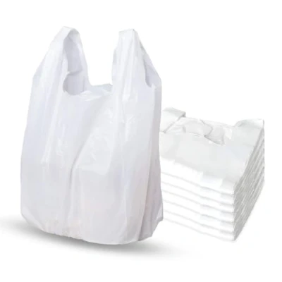 Image of Carrier Bags White Vest Handle Plastic Reusable Shopping Carriers Heavy Duty Strong 18Mu (White (11x 17x 21&quot;), 500)
