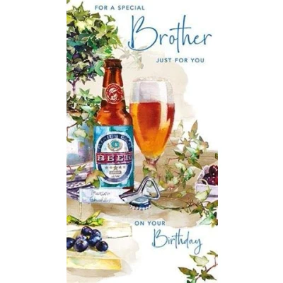 Image of Artistic Male Birthday Card From Nigel Quiney Special Brother Beer Sophisticated Blue Foil Finish (NQ PR89)