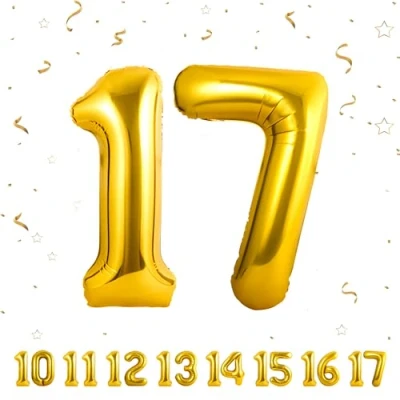 Image of Number Balloons 17,Gold 17 Balloon 40 Inch Giant Helium Foil for Boys Girls 17th Birthday Party Decor Anniversary Decorations Supplies