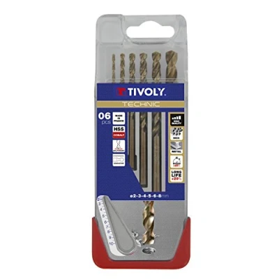 Image of Tivoly A31 Pack of 5 Drill Bits for Metal DIN 338 HSS Co (Diameter 2, 3, 4, 5, 6, 8 mm