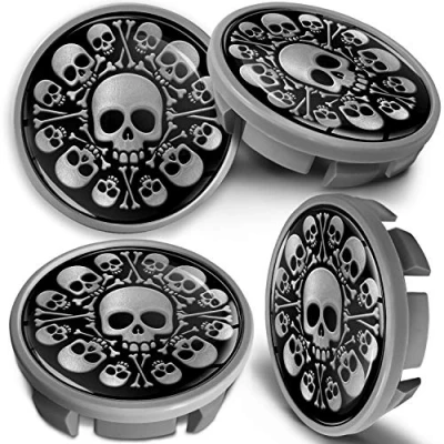 Image of 65mm Center Wheel Caps Centre Alloy Hub Rims Nut Compatible with VW 3B7601171 / 6U7 601 171 Hubcaps Cover Silver Black Skull CVS 2