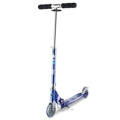 Image of Micro Scooters Sprite Classic Children&#039;s Scooter Handlebar Adjustable Foldable 5 12yrs Boys &amp; Girls Blue Stripe