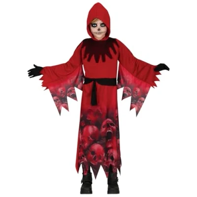 Image of FIESTAS GUIRCA Red Grim Reaper Fancy Dress for Boys Skull Devil Kids Costume Halloween Costumes 5 6 years