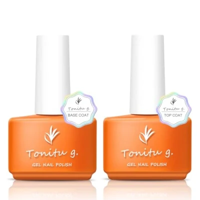 Image of Tonitu G 2 pcs Kit,Gel Polish Top Coat, Base Coat Set 7 ml,No Wipe diamond Coat,Extra Strength Coat,High Gloss Shiny Long Lasting,Soak Off,Clear Nail Gel and acrylic nails,home DIY salon…