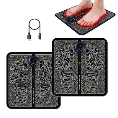 Image of EMS Foot Massager, Electric Feet Massager Machine Deep Kneading Circulation Booster Folding Portable Leg Muscle Stimulator, Promotes Blood Circulation, Relief Pain, Home Office Use