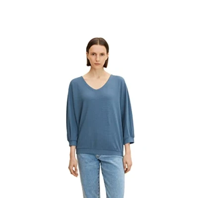 Image of TOM TAILOR Women&#039;s 1032744 T Shirt with Structure, 10904 Stormy Sea Blue, M