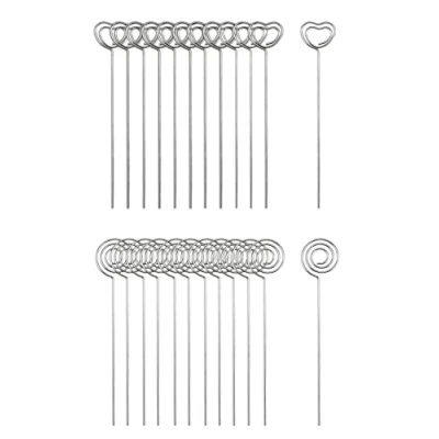 Image of QWORK® 60Pcs Memo Clip Note Card Holder, Metal Wire Heart &amp; Circle Shape for Wedding Party Cake Decoration