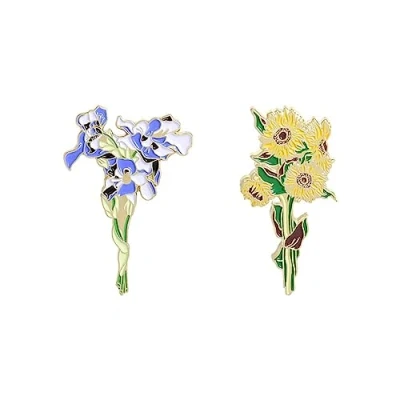 Image of Flower Enamel Pins Iris Sunflower Pin Flowers Plant Brooches Lapel Bouquet Cartoon Badge Jewelry Gift for Lover Girl Friend