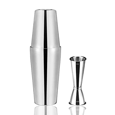 Image of Boston Shaker Stainless Steel 750ml 600ml, Anfly Cocktail Jigger with Internal Measuring Lines 60ml 30ml,Cocktail Kit Mixing Set Tin on