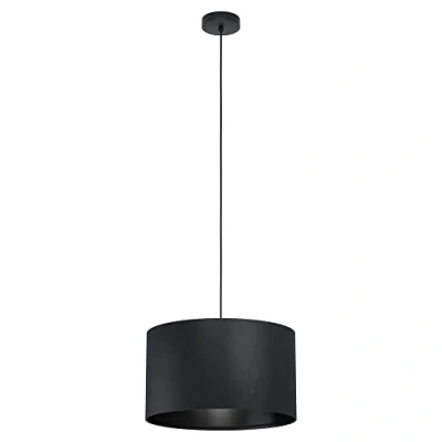Image of Eglo Pendant Lighting Maserlo 1, Vintage Ceiling Light Fitting Made of Black Steel and Fabric, Hanging lamp for Dining Living Room, E27 Socket, Ø 15 inches
