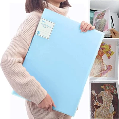 Image of KFGJ A3 30 Pages Diamond Painting Storage Book, Book Clear Pockets Sleeves Protectors Art Portfolio View Document Folder for Presentation