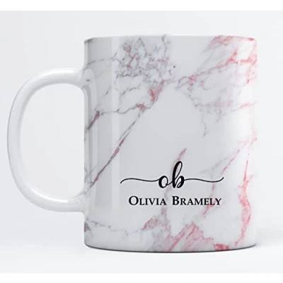 Image of EKAM Personalised Marble Mug Initial with Name Customised Gift for Mum, Dad, Kids or Girls Tea Coffee (11oz) (White Marble)