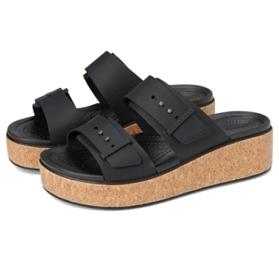Image of Crocs Women Sandal, Brooklyn Cork Buckle, Black, 4 UK