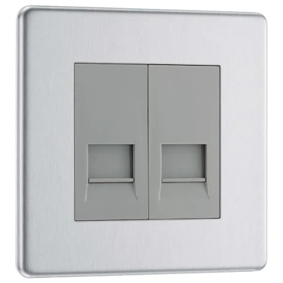 Image of BG Nexus Flat Plate Screwless Double Telephone Socket,Master,Brushed Steel Finish