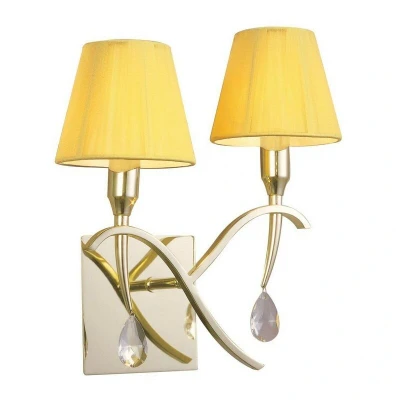 Image of Siena Wall Lamp Switched 2 Light E14, Polished Brass with Amber Cream Shades And Clear Crystal