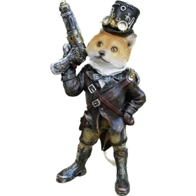 Image of Venture Vehicles Ltd Detailed Steampunk Fox Ornament Resin Wearing Top Hat