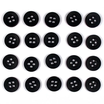 Image of Colour 4 Hole Round Shirt Buttons 11mm Wide Pack of 20 (Black)