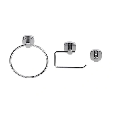 Image of Croydex Flexi Fix Bathroom Accessory Set Towel Ring, Robe Hook and Toilet Roll Holder, No Drilling Glue
