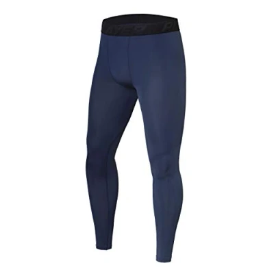 Image of PowerLayer Men&#039;s Running Workout Thermal Compression Base Layer Leggings Tights Navy Eclipse, M