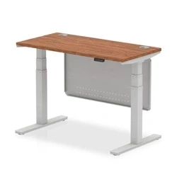 Image of Air 1200x600 Height Adjustable Desk Walnut CP Silver Leg Modesty Panel