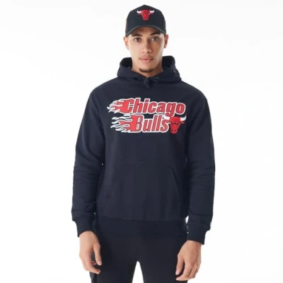 Image of New Era NBA Chicago Bulls Flame Hoodie Club wear, Men&#039;s, Size: Large, Black