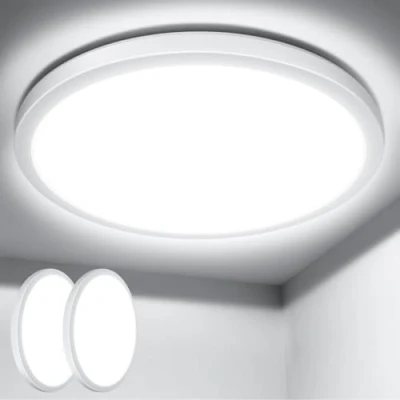 Image of Lepro 2 Pack of Bathroom Lights, 18W 1800lm LED Ceiling Light, Waterproof IP44, 2.6cm Ultra Thin, 5000K, Round, Flush Lighting for Bathroom, Kitchen, Bedroom, Hallway, Utility Room, Ø22cm
