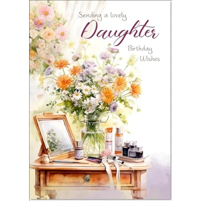 Image of doodlecards Daughter Birthday Card Dressing Table Bouquet Large A4 Size with Plain Envelope