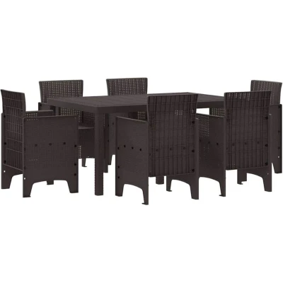 Image of vidaXL 7 Piece Garden Dining Set Brown Poly Rattan