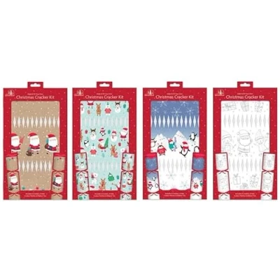 Image of Ozmoint Make Your Own DIY Festive Christmas Crackers Pack of 4 (24 Crackers) includes Snaps Jokes Hats Ribbon Ties
