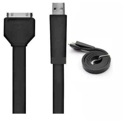 Image of TECHGEAR Strong Flat Noodle USB Data Sync &amp; Charging Cable for Apple iPad 1, 2, New 3 1M Length (black)