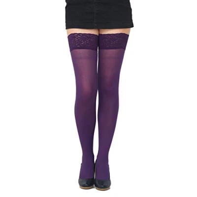 Image of Colourful Opaque 40 Denier Microfibre Hold Ups Stockings by SENTELEGRI, Sizes S XXL (XXLarge, Purple)