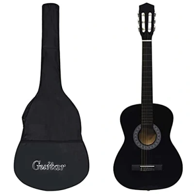 Image of vidaXL Classical Guitar with Bag for Beginners, Learning Instrument, Musical Amateur Musician, Black, 3/4 Inch, 36 Inches