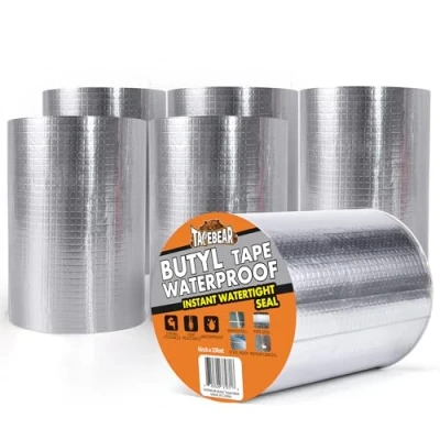 Image of TAPEBEAR 6Rolls 150mm x 10m Butyl Tape Waterproof Sealant Tape, Aluminum Foil Duct Sealing for RV Roof Repair, Boat and Pipe Sealing, Silicone, Glass &amp; EDPM Leak Patching, Silver B0CWTSTGWV