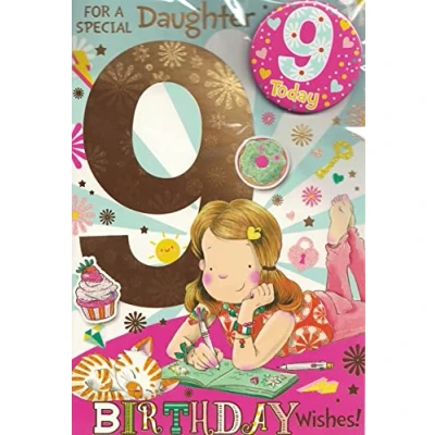 Image of DAUGHTER AGE 9 NINE BIRTHDAY CARD WITH BADGE**9 X 6 INCHES**1ST CLASS POST**AE7**