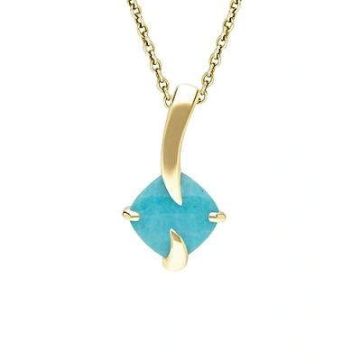 Image of Ivy Gems 9ct Yellow Gold Pineapple Cut Turquoise Solitaire Pendant on 46cm Chain