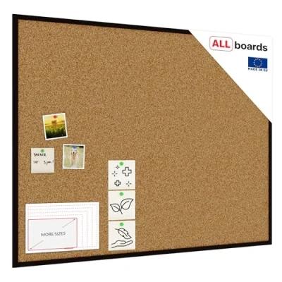 Image of ALLboards Cork Board with Wooden Natural Black Frame 120x90cm, Corkboard Bulletin Notice