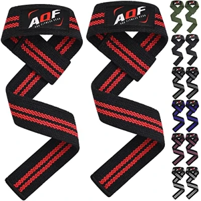 Image of AQF Weight Lifting Straps for Gym, Anti Slip Non padded Training Wrist Support Bodybuilding Powerlifting Fitness Webbing Bar Grips