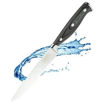 Image of Sabatier Professional All Purpose Utility Kitchen Knife 5in/12cm Full Tang Taper Ground Stainless Steel Blade. Unique Grey Pakkawood Triple Rivet Handle. Lifetime Performance 25yr Guarantee