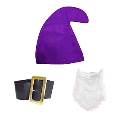 Image of jokeshop Seven Dwarf/Dwarves Smurf Set (Purple Hat, Beard and Belt) Garden Gnome Fancy Dress Costume