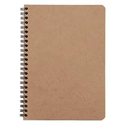 Image of Clairefontaine Ref 78532C Age Bag Wirebound Notebook (100 Pages) A5 Size, Squared Rulings, 90gsm Brushed Vellum Paper, Pocket for Loose Documents Brown Cover