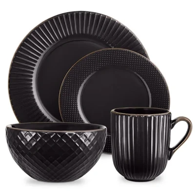Image of Tower Empire 16 Piece Dinnerware Set Black