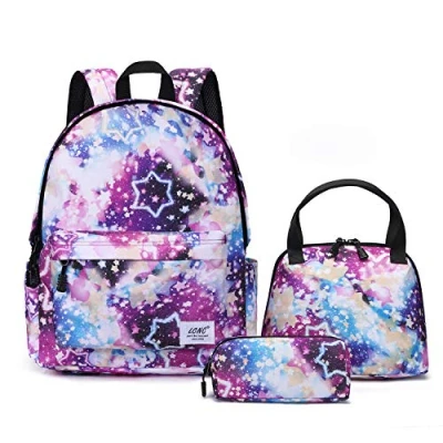 Image of LCNC School bags Set for Girls Boys,Galaxy Water Resistant Durable Casual Basic Backpack with lunch bag &amp; pencil case Students