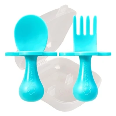 Image of Grabease Toddler Utensils Spoons and Forks Baby Cutlery Fork, Bpa Free &amp; Phthalate for Toddler, 1 Set, Teal