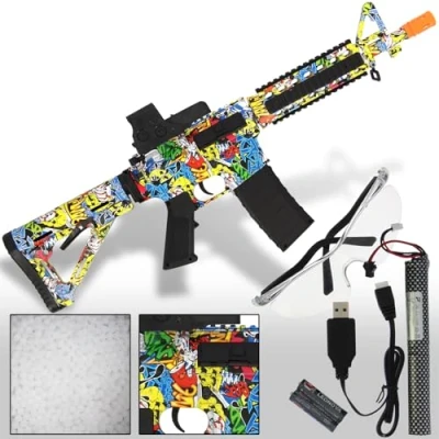 Image of GELSOFT Gel Ball Blaster Gun Fully Automatic Rifle With 25m Range In Graffiti 10,000 Ammo M4A1