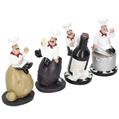 Image of Hapivida 4Pcs 7.2in Cute Chef Figures Sculpture French Statue Resin Ornaments Desktop Crafts Decorative Props Kitchen Restaurant Decor