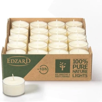Image of EDZARD Pack of 40 Tea Lights, White, Rapeseed Wax, Transparent Plastic Case, Burning Time Approx. 7 Hours