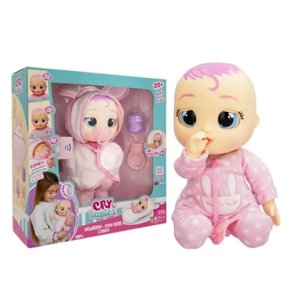 Image of Cry Babies Newborn Coney Deluxe Interactive Doll with A Smart Bracelet, Real Tears and Baby Accessories Gift Toy for Girls Boys Ages 18 Months Up, Pink