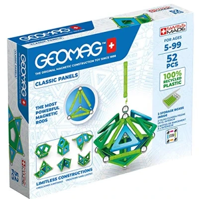 Image of GEOMAG Magnetic Toys Magnets for Kids STEM Endorsed Educational Building Set Made from 100 Percent Recycled Plastic Storage Box Age 5+ PANELS 52 Piece