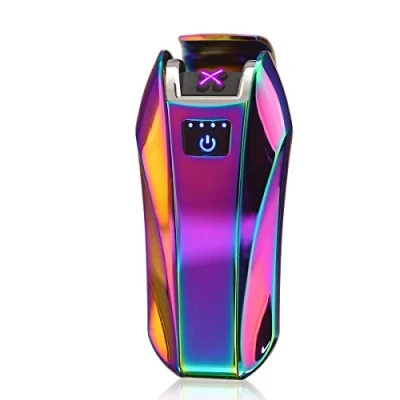 Image of Cigarette Electric Lighter Dual Arc USB Rechargeable, Electronic Charging Pulse Plasma Windproof Flameless Touch Sensor Control for Cigar Candle (Rainbow)